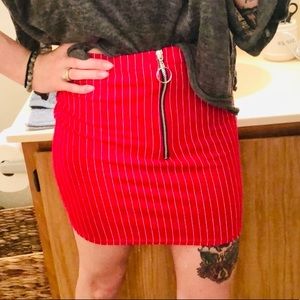 High waisted red stripped mini skirt